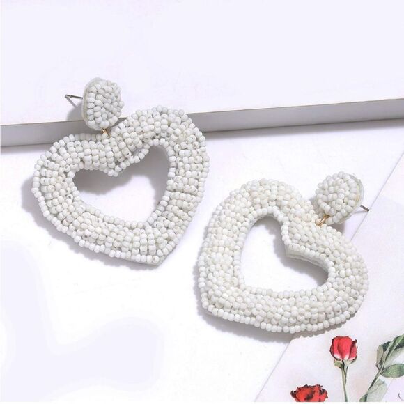 Beaded Heart Dangle Earrings ❤️ - Picture 1 of 5